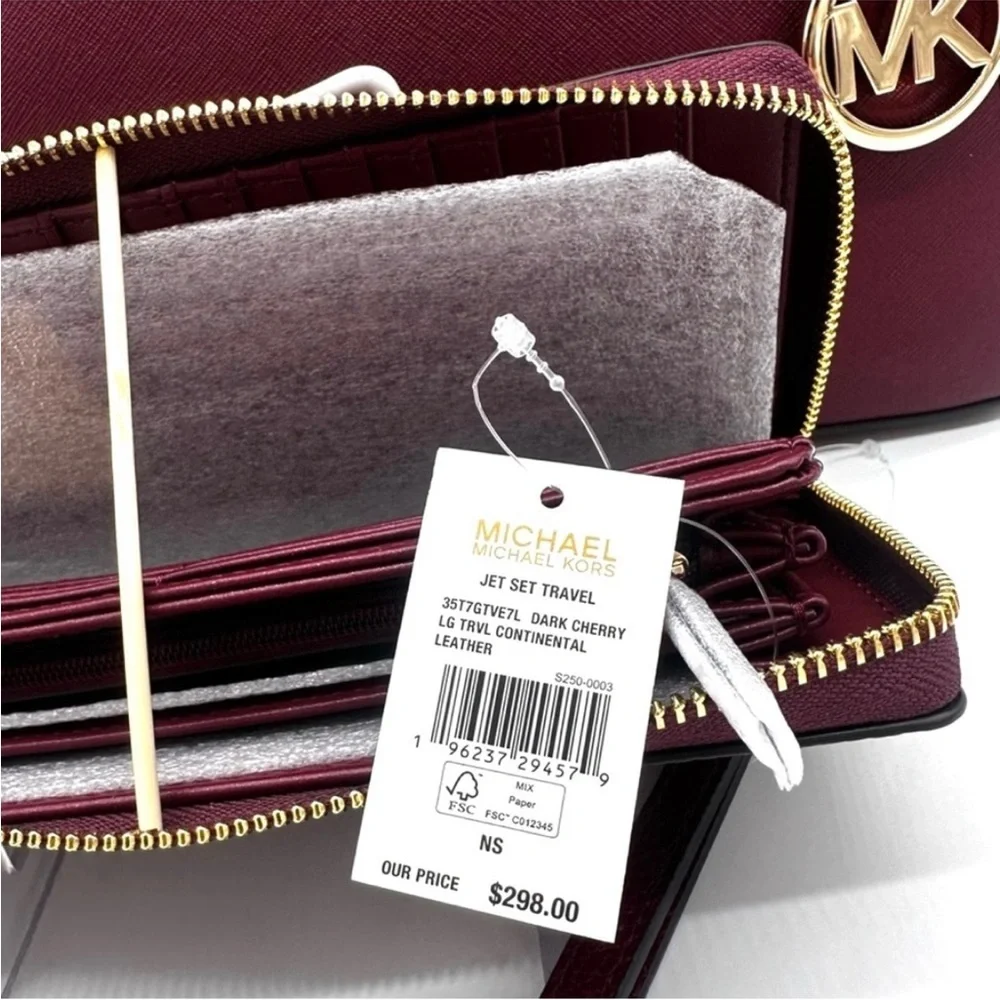 Michael Kors Large Charlotte TZ Tote Bag & Large Continental Wallet Dark Cherry - Picture 13 of 13